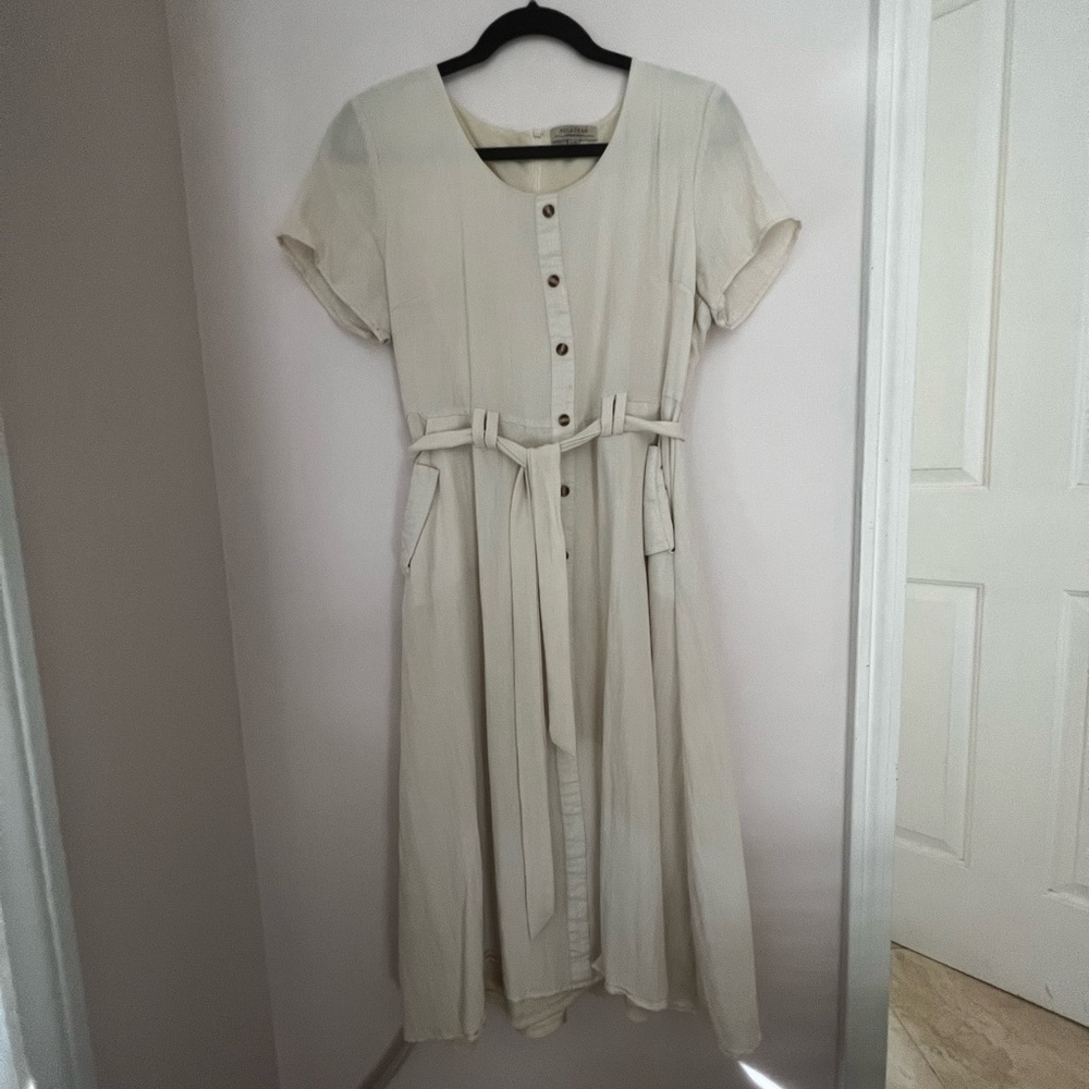 Cream Midi Dress with tie belt